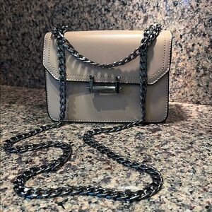 Chic Taupe Crossbody Bag with Chain strap by Chillx by Le Miel. Exc. Used Cond.
